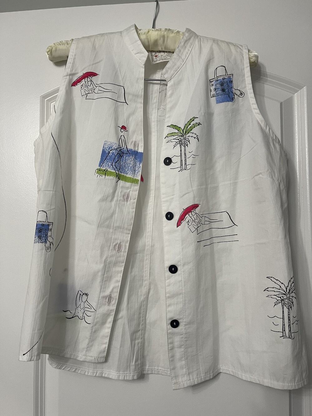 Vintage Play Alegre Hand Painted Cotton Beach Vest Top Large San Diego USA Art